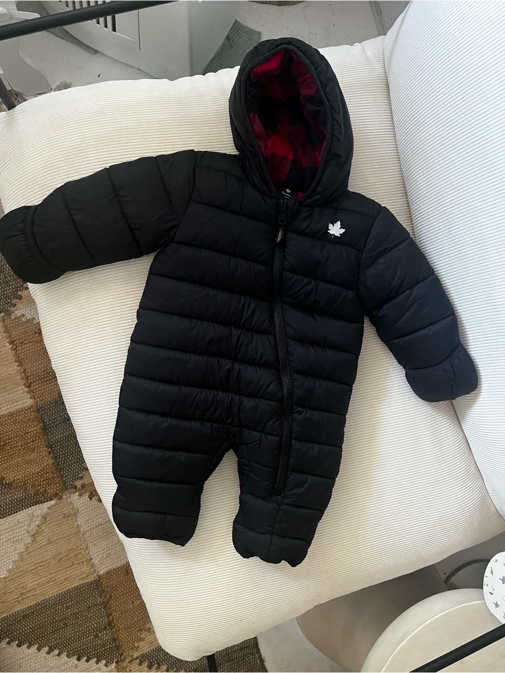 Black Hooded Puffer One-Piece for baby 0-3 month - Insulated Snowsuit